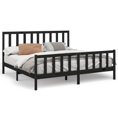 Cadre De Lit Sans Matelas Noir 200x200 Cm Bois Massif De Pin