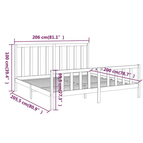 Cadre De Lit Sans Matelas Noir 200x200 Cm Bois Massif De Pin