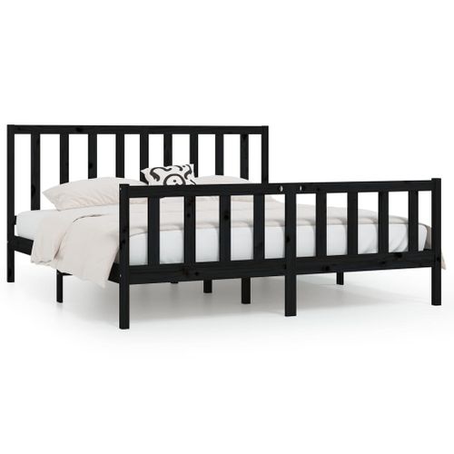 Cadre De Lit Sans Matelas Noir 200x200 Cm Bois Massif
