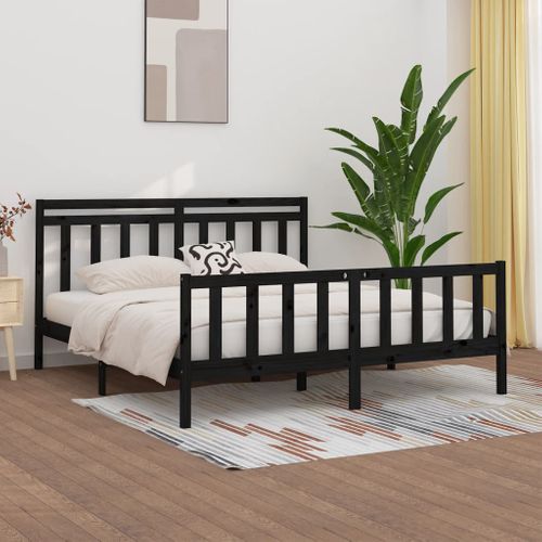 Cadre De Lit Sans Matelas Noir Bois Massif De Pin 200x200 Cm