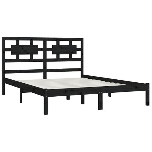 Cadre De Lit Sans Matelas Noir 200x200 Cm Bois Massif De Pin