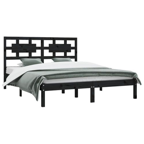 Cadre De Lit Sans Matelas Noir 200x200 Cm Bois Massif De Pin