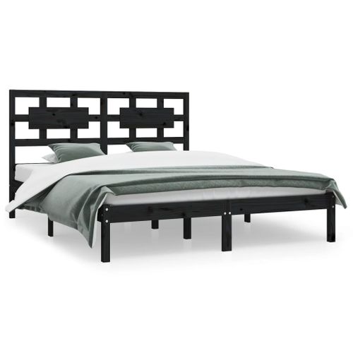 Cadre De Lit Sans Matelas Noir 200x200 Cm Bois Massif De Pin