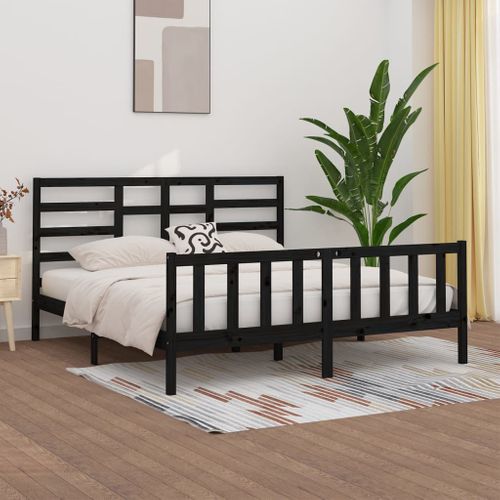Cadre De Lit Sans Matelas Noir 200x200 Cm Bois Massif De Pin
