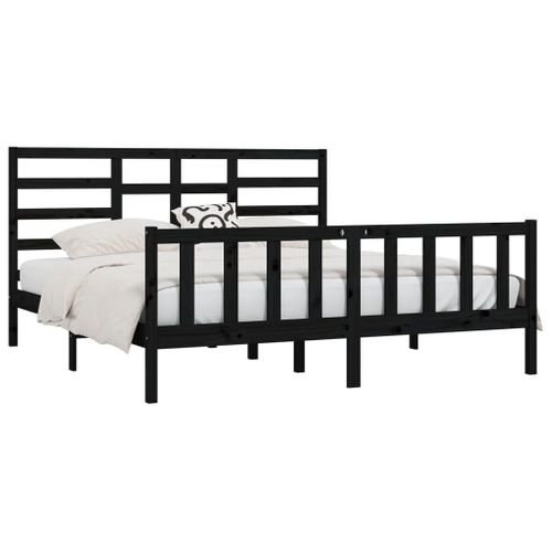 Cadre De Lit Sans Matelas Noir 200x200 Cm Bois Massif De Pin