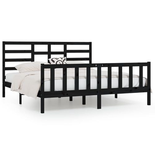Cadre De Lit Sans Matelas Noir 200x200 Cm Bois Massif De Pin