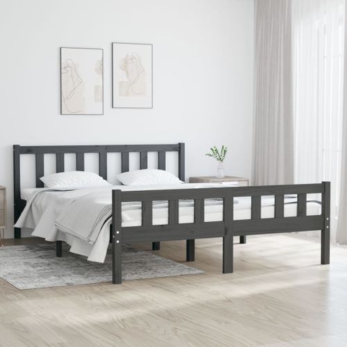 Cadre De Lit Gris Bois Massif 140x190 Cm