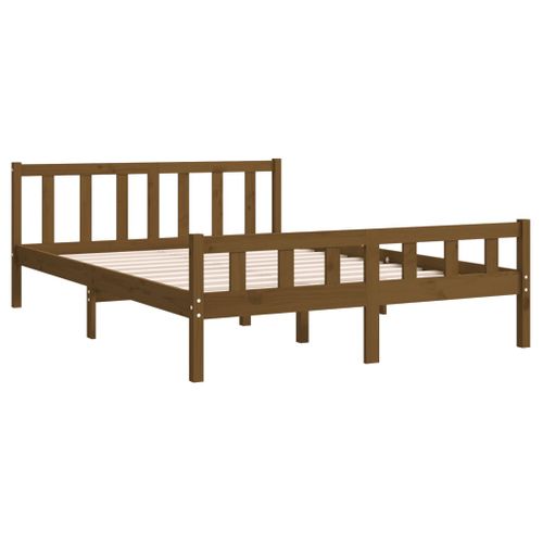 Cadre De Lit Sans Matelas Marron Miel Bois Massif 150x200