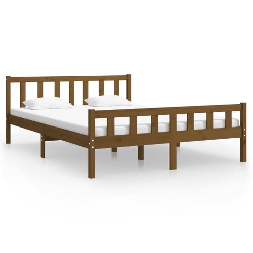 Cadre De Lit Sans Matelas Marron Miel Bois Massif 150x200