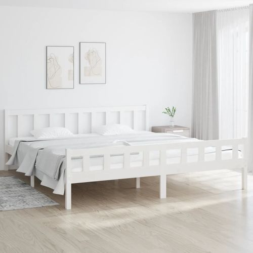 Cadre De Lit Sans Matelas Blanc Bois Massif 160x200 Cm