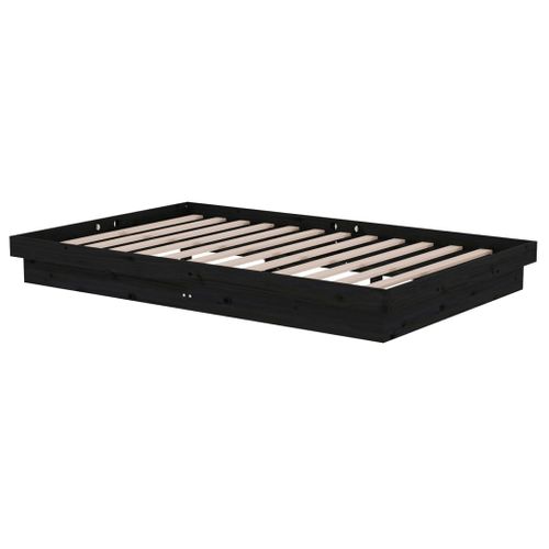 Cadre De Lit Noir Bois Massif 120x190 Cm Petit Double