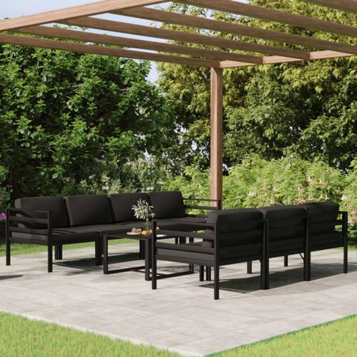 Salon De Jardin 8 Pièces Avec Coussins Aluminium Anthracite
