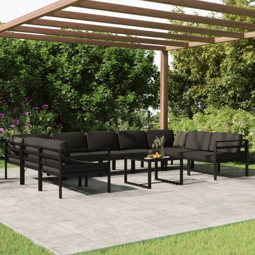 Salon De Jardin 10 Pièces Avec Coussins Aluminium Anthracite