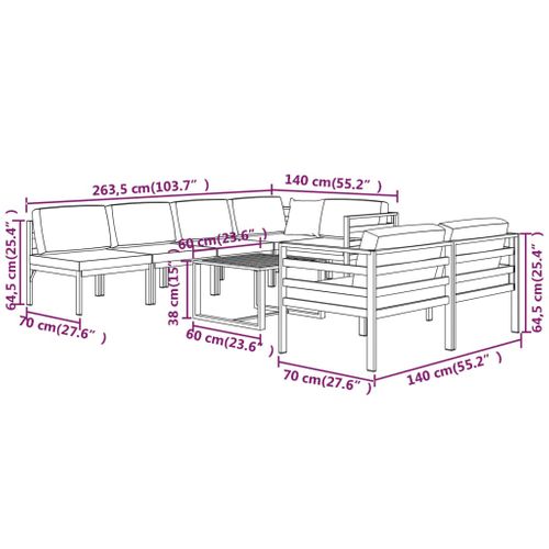 Salon De Jardin 8 Pièces Avec Coussins Aluminium Anthracite