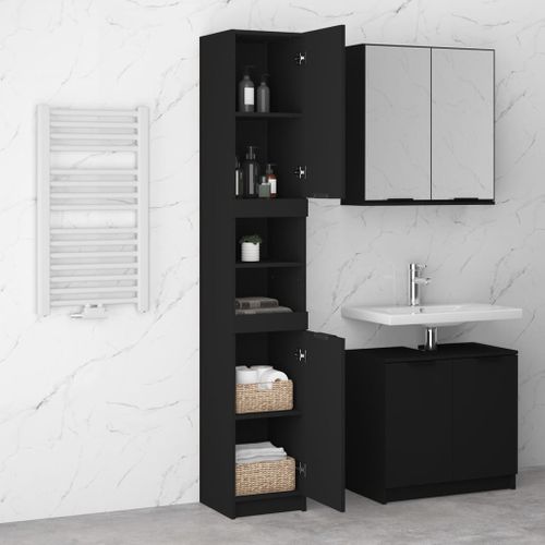 Armoire De Salle De Bain Noir 32x34x188,5 Cm Bois Contreplaqué