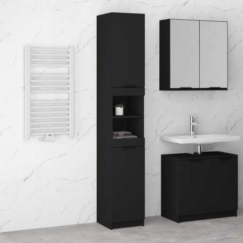 Armoire De Salle De Bain Noir 32x34x188,5 Cm Bois Contreplaqué