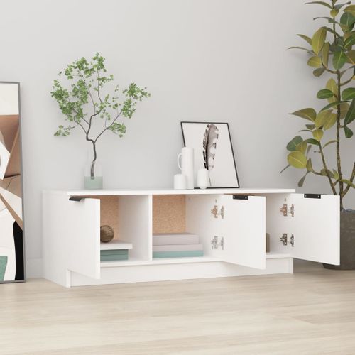 Meuble TV Blanc 102x35x36,5 Cm Bois Contreplaqué