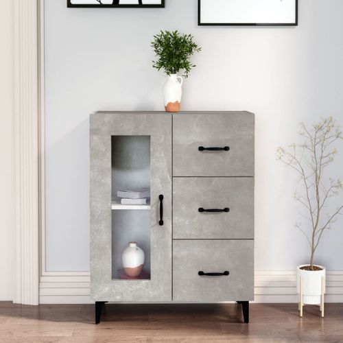 Buffet Gris Béton 69,5x34x90 Cm Bois Contreplaqué