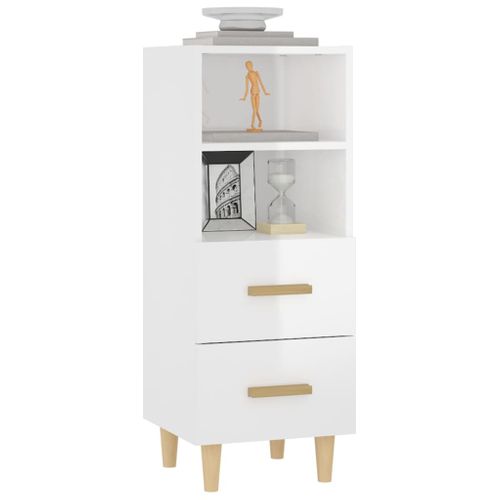 Buffet Blanc Brillant 34,5x34x90 Cm Bois Contreplaqué