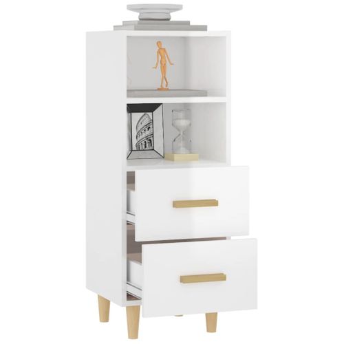 Buffet Blanc Brillant 34,5x34x90 Cm Bois Contreplaqué