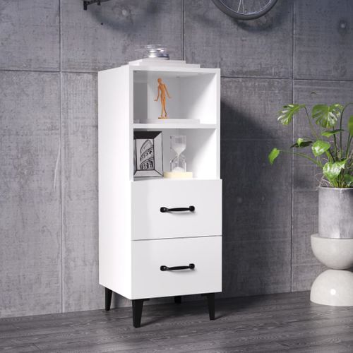 Buffet Blanc Brillant 34,5x34x90 Cm Bois Contreplaqué