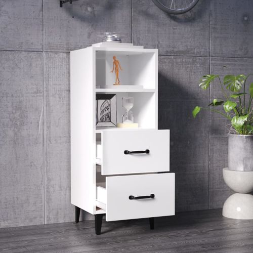 Buffet Blanc Brillant 34,5x34x90 Cm Bois Contreplaqué