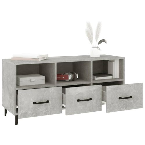 Meuble TV Gris Béton 102x35x50 Cm Bois Contreplaqué