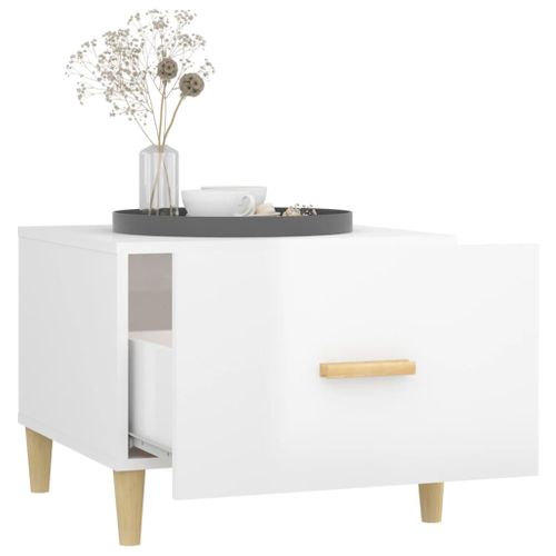 Table Basse Blanc Brillant 50x50x40 Cm Bois Contreplaqué