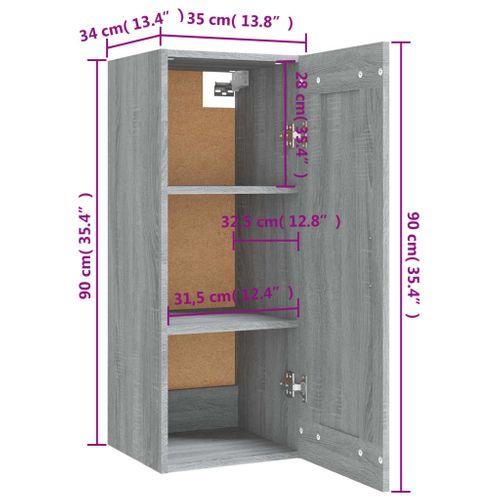 Armoire Suspendue Sonoma Gris 35x34x90 Cm Bois Contreplaqué
