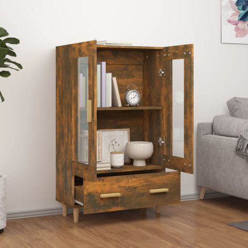 Buffet Haut Chêne Fumé 70x31x115 Cm Bois Contreplaqué