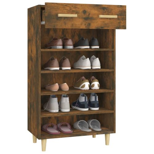 Meuble à Chaussures Chêne Fumé 60x35x105 Cm Bois Contreplaqué