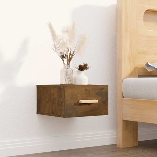 Table De Chevet Murale Chêne Fumé 35x35x20 Cm
