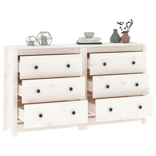 Buffet Blanc 140x35x80 Cm Bois Massif De Pin