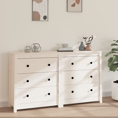 Buffet Blanc 140x35x80 Cm Bois Massif De Pin