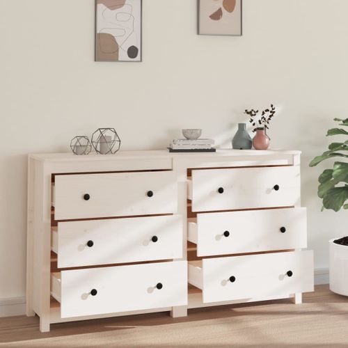 Buffet Blanc 140x35x80 Cm Bois Massif De Pin