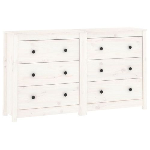 Buffet Blanc 140x35x80 Cm Bois Massif De Pin