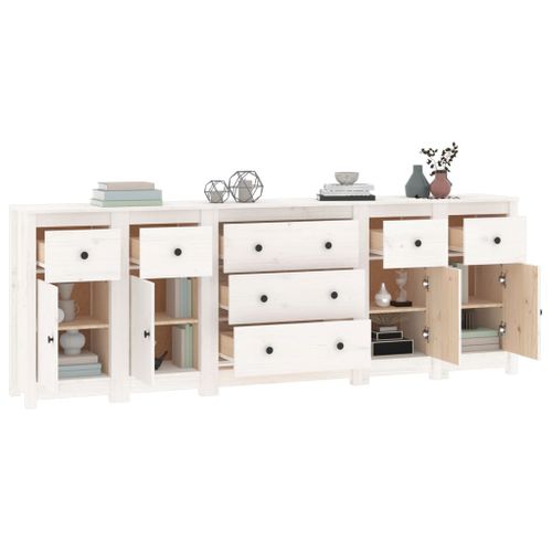 Buffet Blanc 230x35x80 Cm Bois Massif De Pin