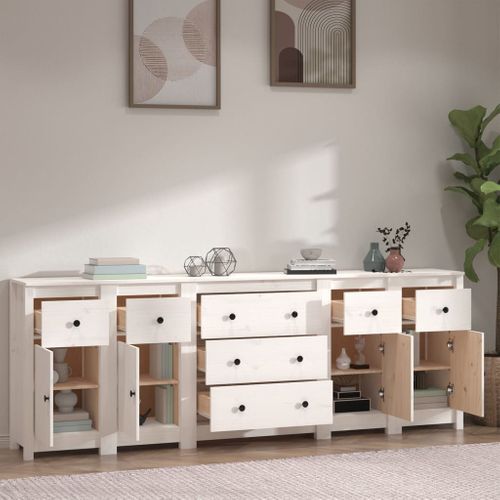 Buffet Blanc 230x35x80 Cm Bois Massif De Pin
