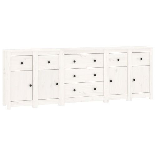 Buffet Blanc 230x35x80 Cm Bois Massif De Pin