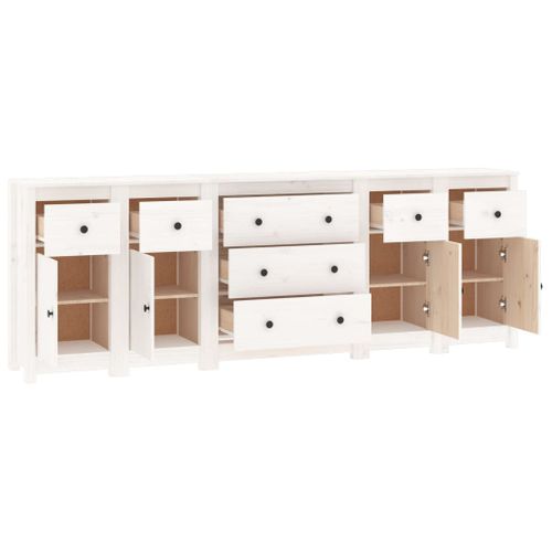 Buffet Blanc 230x35x80 Cm Bois Massif De Pin