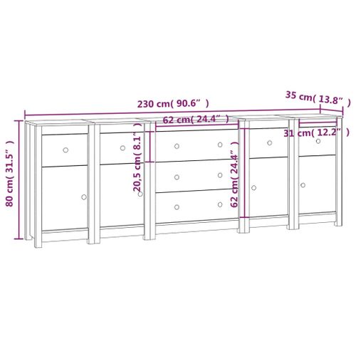 Buffet Blanc 230x35x80 Cm Bois Massif De Pin