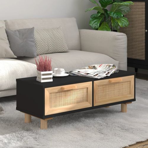 Table Basse Noir 80x40x30 Cm Bois D'ingénierie Et Pin Massif