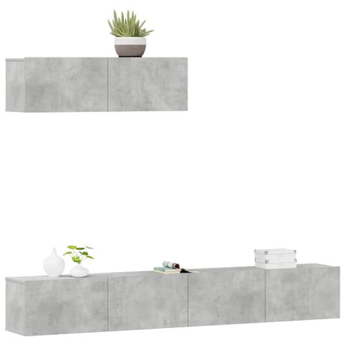 Ensemble De Meubles TV 3 Pièces Gris Béton Bois Contreplaqué