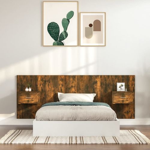 Tête De Lit Avec Armoires Chêne Fumé Bois Contreplaqué