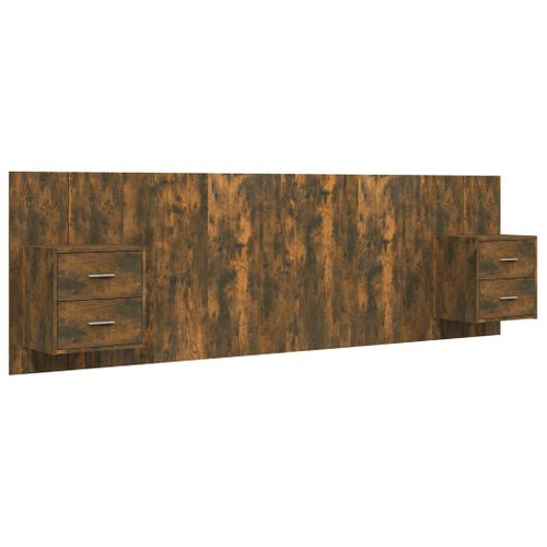 Tête De Lit Avec Armoires Chêne Fumé Bois Contreplaqué