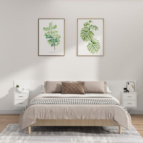 Tête De Lit Avec Armoires Blanc Bois D'ingénierie