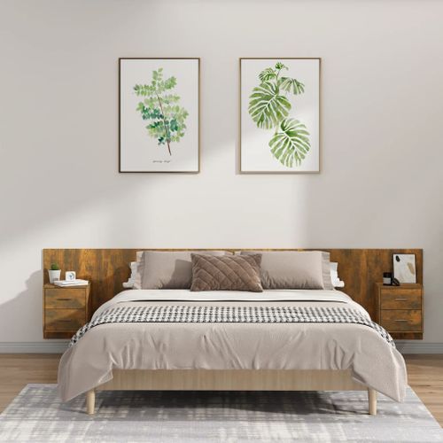 Tête De Lit Avec Armoires Chêne Fumé Bois Contreplaqué