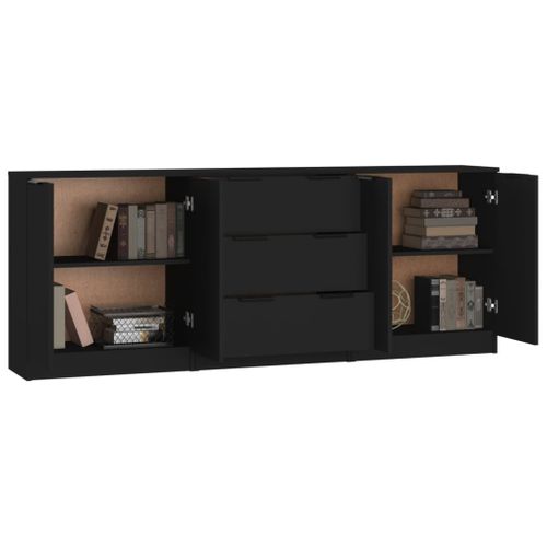 Buffets 3 Pièces Noir Bois Contreplaqué