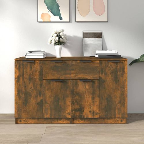 Buffets 2 Pièces Chêne Fumé 60x30x70 Cm Bois Contreplaqué