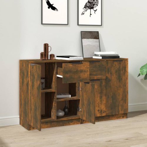 Buffets 2 Pièces Chêne Fumé 60x30x70 Cm Bois Contreplaqué
